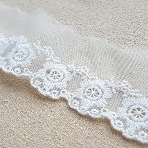 Tissu en dentelle suisse, broderie blanche, garniture en coton pour la couture, prix de gros