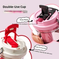 Bouteille d'eau portable en plastique de 600 ml avec paille, motif ours de dessin animé, élégante pour étudiants