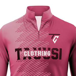 Sudadera Personalizada para Hombre, Color Rosa Polvoriento Degradado, con Cierre de Cremallera de un Cuarto, Logotipo Impreso, Manga Larga, Ropa Deportiva para Entrenamiento - Product Image 4
