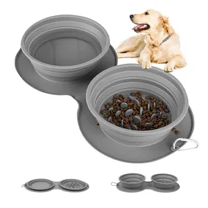 Mangeoire lente en silicone pliable de luxe chat chien voyage eau potable bol d'alimentation avec couvercle