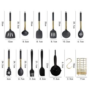 Gold Plated Handle Heat Resistant Non‑Stick <b>Silicone</b> Kitchen Utensils Set Cooking Tools with Gold Metal Storage Holder - Product Image 6