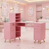 Table de manucure en forme de L avec tiroirs et étagères pour le rangement, bureau d'angle pour salon de beauté, station de maquillage