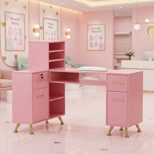 Tavolo da Manicure a L con Cassetti e Ripiani per lo Stoccaggio, Scrivania Angolare per Salone, Postazione Trucco - Product Image 1