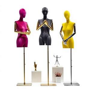 Mannequin femme en velours coloré, corps entier avec tête, épaules plates, pour présentation de vêtements féminins en magasin, petit buste, support d'affichage - Product Image 1
