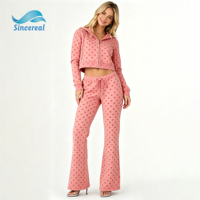 Custom 100% katoenen hoodie met trekkoord, rits, casual, ademend, zacht, milieuvriendelijk, comfortabel, dames polkadot tweedelig set