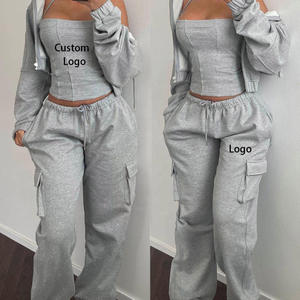 Y2K Streetwear <span class=keywords><strong>donna</strong></span> <span class=keywords><strong>taglie</strong></span> <span class=keywords><strong>forti</strong></span> 3 pezzi Set di cotone personalizzato con Logo Casual per adulti <span class=keywords><strong>pantaloni</strong></span> sportivi da Jogger - Product Image 2