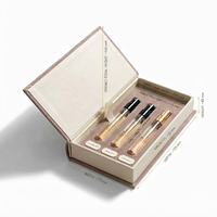 Boîte à parfum de luxe personnalisée en velours beige, style livre, avec insert à 3 compartiments pour échantillons, emballage rigide magnétique, vente en gros