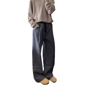 Vintage rétro bleu <span class=keywords><strong>treillis</strong></span> <span class=keywords><strong>pantalon</strong></span> ample hommes lâche et paresseux Style <span class=keywords><strong>pantalon</strong></span> tombant droit pantalons décontractés - Product Image 5