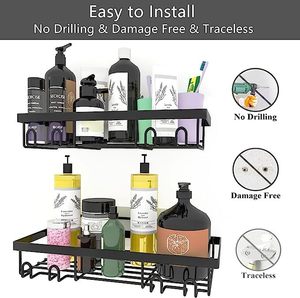 Paquete de 4 esquinas sin perforación de acero inoxidable a prueba de herrumbre montado en la pared interior colgante <span class=keywords><strong>ducha</strong></span> Caddy baño organizador estantes almacenamiento - Product Image 3