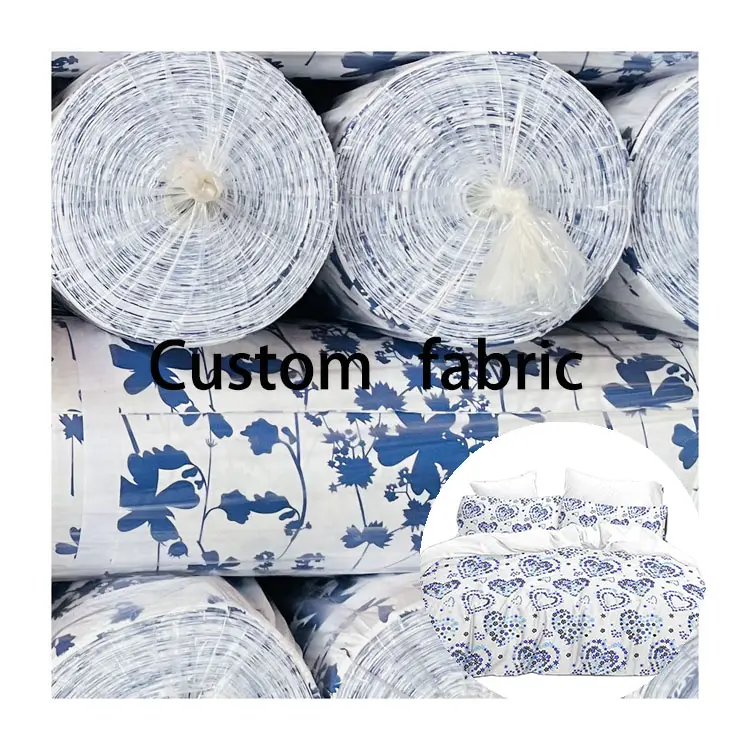 Tissu textile personnalisé bleu blanc bon marché tissu d'impression en polyester fabricant de matières premières textiles