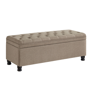 Panca contenitore imbottita trapuntata in tessuto di lino con gambe in legno - Product Image 4