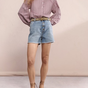 เสื้อลูกไม้ติดกระดุมแบบใหม่สำหรับผู้หญิง แขนยาว คอระบาย ผ้าลินิน - Product Image 4