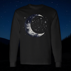 Camiseta de manga larga con gráfico estético de galaxia y cielo nocturno con estrellas y luna - Product Image 3