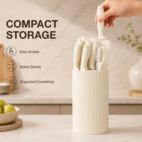 Ensemble de 8 couteaux de cuisine en acier inoxydable avec revêtement antiadhésif, avec bloc de rangement, manche ergonomique ambidextre, couteaux de chef durables