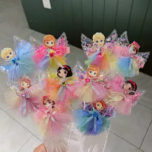 10 buah Set kartu ornamen jepit rambut sayap Elsa Frozen kartun lucu aksesori rambut klip rambut dekorasi akrilik untuk anak perempuan