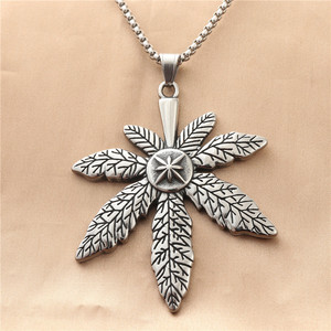 Collar con Colgante de Hoja de Arce de Acero Inoxidable para Hombre, Estilo Punk Retro, Diseño Geométrico de Planta 19066 - Product Image 1