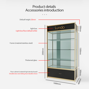 Sundo X-GD-003 Thép Không Gỉ Thủy Tinh Trong Suốt Bụi Bìa Đồ Trang Sức Mỹ Phẩm Đồng Hồ Hiển Thị Tủ Hiển Thị Trường Hợp Cho Các Cửa Hàng Bán Lẻ - Product Image 4