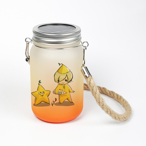 Topjlh Luces colgantes solares de hadas Linternas de tarro de albañil de vidrio transparente <span class=keywords><strong>con</strong></span> mango de cuerda de cáñamo Luces decorativas para exteriores para jardín - Product Image 3