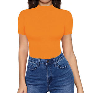 Camiseta de algodón Modal de alta calidad para <span class=keywords><strong>mujer</strong></span>, <span class=keywords><strong>camisetas</strong></span> con cuello simulado, <span class=keywords><strong>camisetas</strong></span> de punto acanalado de Color puro - Product Image 5