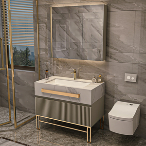 Gabinete de Baño de Lujo con Lavabo, Montado al Piso, con Encimera de Pizarra y Espejo Inteligente con Luz Led - Product Image 4