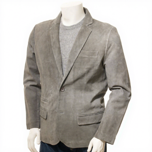 <b>Men's</b> Grey <b>Suede</b> Leather Blazer Single Breasted Casual Sport Coat <b>Jacket</b> for <b>Men</b> - Product Image 1