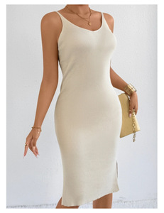 LVLAEA elegante de alta calidad para mujer con cuello en U de punto sólido sin mangas ceñido al cuerpo vestido de verano acanalado de lana Simple Sexy - Product Image 6