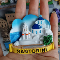 Aimants de réfrigérateur avec motif de maison à moulin à vent des îles grecques d'Egée (Santorin, Mykonos), souvenirs touristiques de Grèce