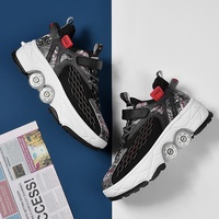 Chaussures à roulettes rétractables pour enfants, 4 roues, respirantes, en maille, pour marcher et rouler, baskets à roulettes pour garçons et filles, taille 33-43