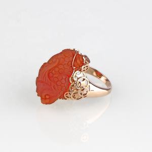 Bague en agate rouge <span class=keywords><strong>du</strong></span> <span class=keywords><strong>Sud</strong></span> Au585 Nanjiang unisexe en or 14K, dessin d'argent, repoussant les esprits maléfiques, Eudemon Pi Xiu pour les fêtes - Product Image 5