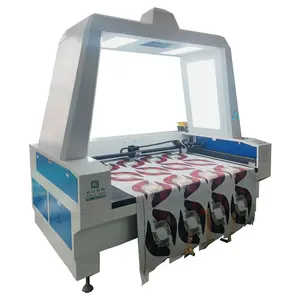 Mesin pemotong Laser kain CNC pemotong posisi pemotong kain Laser Galvo untuk kain sublimasi renda