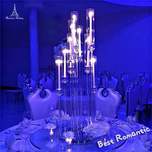 Wholesale Glass Tube Candle Holder 10 Arms Round Base Acrylic Candelabra Wedding <strong>Tall</strong> Centerpieces <strong>Candlesticks</strong> - Product Image 4