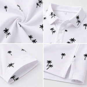 Polo de Golf Personalizado Premium para Hombre, Color Blanco con Diseño de Palmeras, Absorbente de Humedad, Marca Privada, Ropa de Resort OEM - Product Image 3
