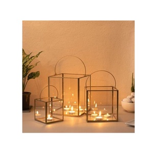 Modern Glass <b>Tealight</b> <b>Lantern</b> Set Decorative Candle Holders Minimalist Metal Frame <b>Lanterns</b> for Home Decor Wedding Centerpieces - Product Image 4