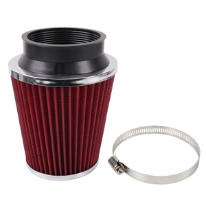 Filtre à air de voiture 76 mm, tête champignon rouge, pièce de mise à niveau universelle avec collier de serrage - Product Image 1