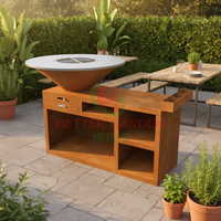 Barbecue portable haut de gamme en acier corten moderne et durable avec chariot à roulettes et caractéristiques de sécurité pour la cuisson en extérieur et le camping