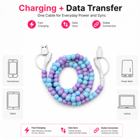 Câble de charge USB Type C 4 en 1 bleu et violet avec perles, multi-charge, transfert de données, accessoire de mode