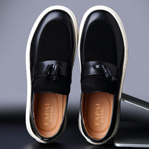 FAPAI DUSHI Men's Casual Slip-on Loafers <b>Black</b> <b>Low</b> <b>Heel</b> Solid Color Non-slip Outdoor Wear - Product Image 3