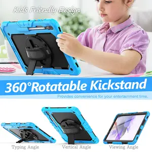 Kids Full Body Shockproof Tablet Cover mit Hand Strap Rotating Kickstand für Samsung Galaxy Tab S7 FE 12.4 T730