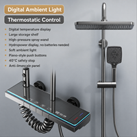 Système de douche gris anthracite avec éclairage d'ambiance LED, affichage numérique de la température, douchette à main et douche pluie