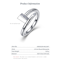 Bague en argent sterling S925 0,1 CTW avec moissanite, design clou, pavé de pierres, bande solide, empilable pour femme
