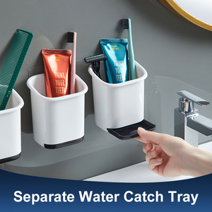 Contenitore per il bagno contenitore porta spazzolini a ventosa in plastica rimovibile senza trapano - Product Image 3