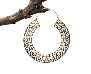 ต่างหูทองเหลืองกลมขนาด6นิ้วลายชนเผ่าประดับมุกและเพชรสไตล์โบโฮอินเดียสำหรับงานแต่งงานงานเลี้ยงและงานเทศกาล - Product Image 2