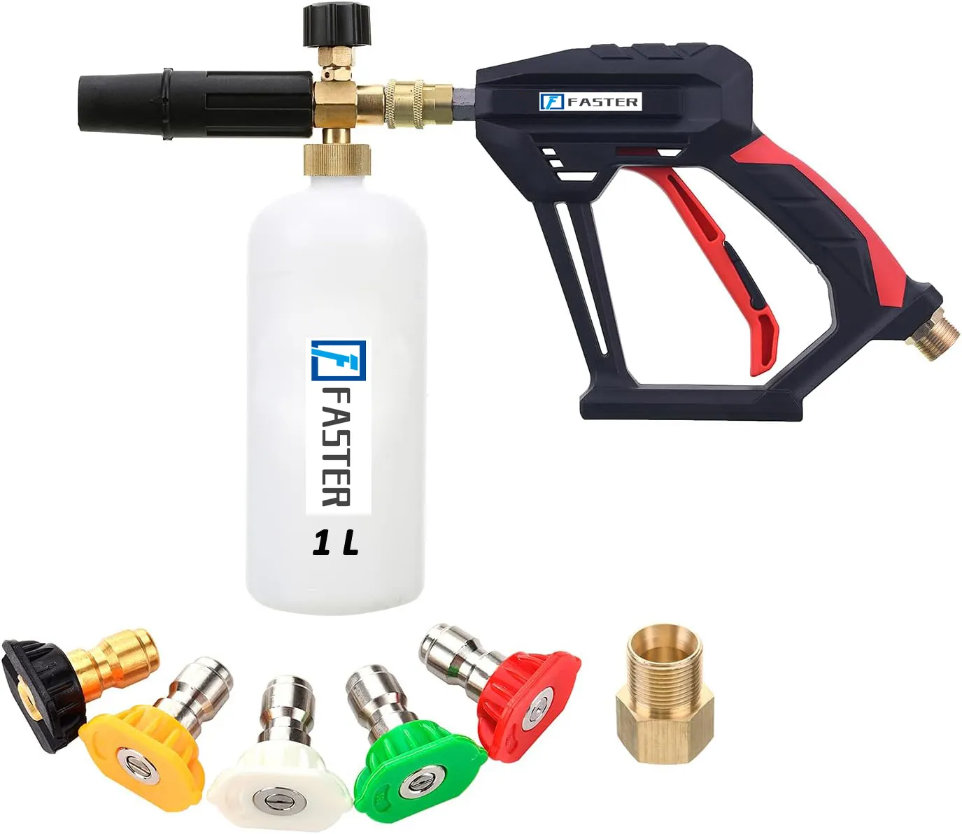 1L High Pressure Washer Gun with Car Snow Cannon Foam with 1/4 Inch Quick Connector and 5 Pressure Washer Nozzle Tips