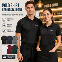 Polo de travail personnalisé avec logo brodé, extensible dans 4 directions, séchage rapide, design uni noir en tricot pour le personnel de restaurant