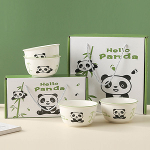 <strong>New</strong> <strong>Bohemia</strong> Style Wholesale Panda Tableware 4.75Inch Ceramic Bowl Gift Set 6 Bowls Porcelain Kitchenware for Wedding Gifts