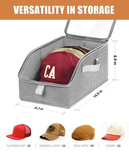 <b>Large</b> Capacity Multifunctional Fabric Hat Storage <b>Box</b> Foldable Baseball Cap Organizer with Dustproof Zipper and Lid - Product Image 4