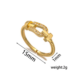 Bague ajustable en cuivre et zircon plaqué or 18 carats, style luxe léger haut de gamme, design de niche, tendance simple coréenne et <span class=keywords><strong>japonaise</strong></span> pour femme - Product Image 6