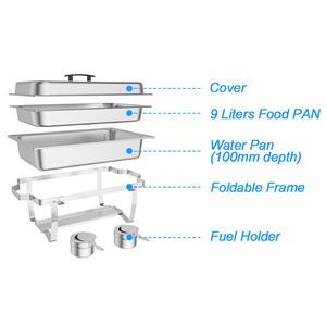 Calentador de Alimentos de Acero Inoxidable Plateado de Gran Capacidad (9L), Juego de Recipientes para Buffet Comercial, Ideal para Fiestas - Product Image 3