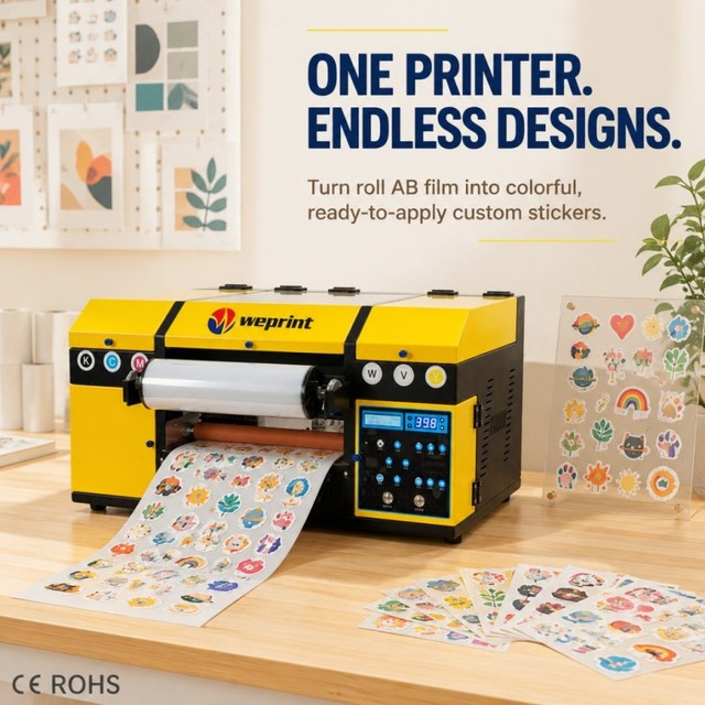 New UV DTF Printer Roll to Roll with 12 Inch Width, XP600 Dual Head Crystal Label Printer for Custom Sticker Business