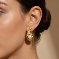 Boucles d'oreilles JUSNOVA imperméables en acier inoxydable plaqué or 18K PVD, style chunky, coquillage, goutte d'eau, zircon, bijoux vintage pour femmes